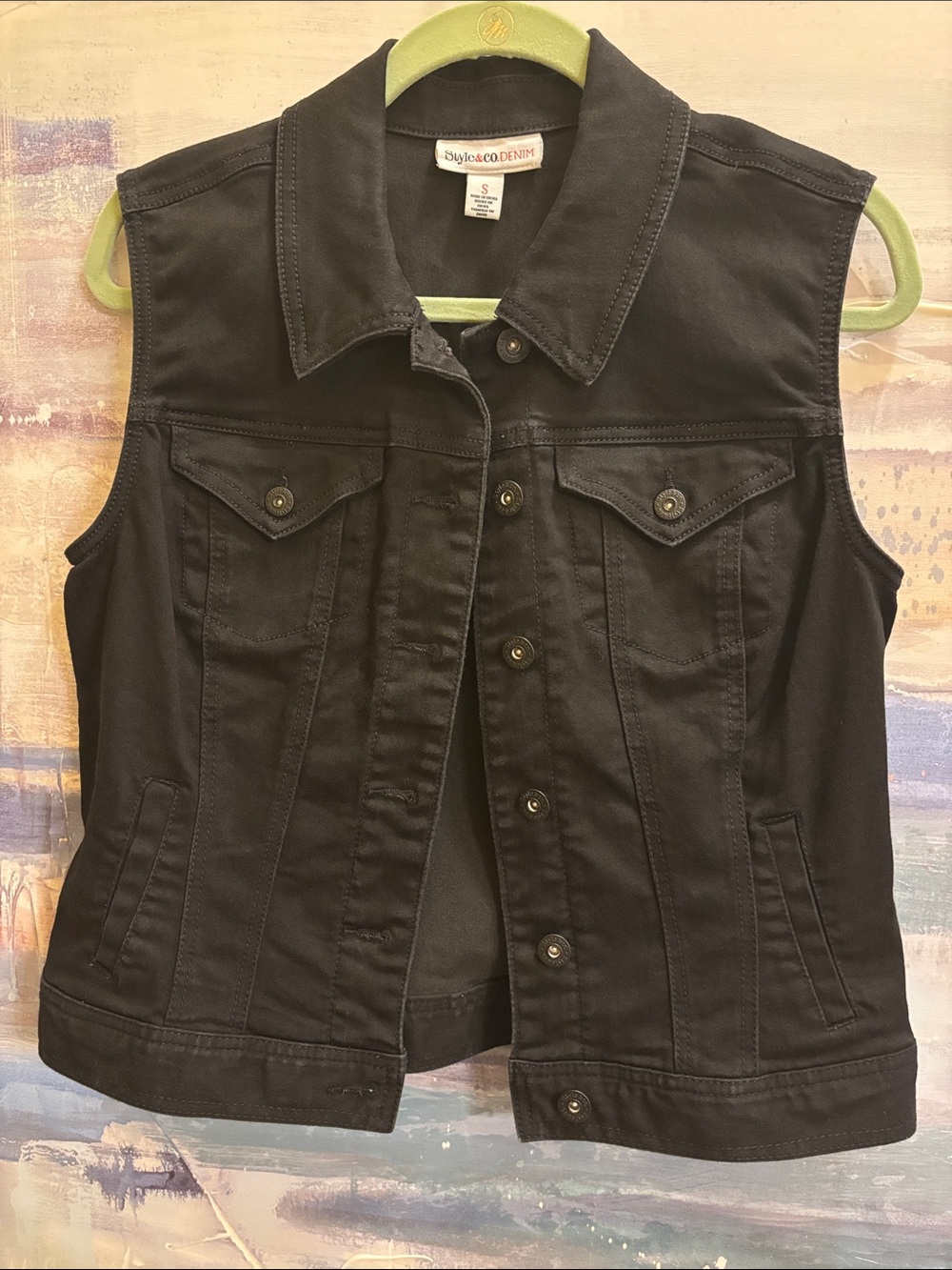 Style & Co. Black Denim Button-Front Vest